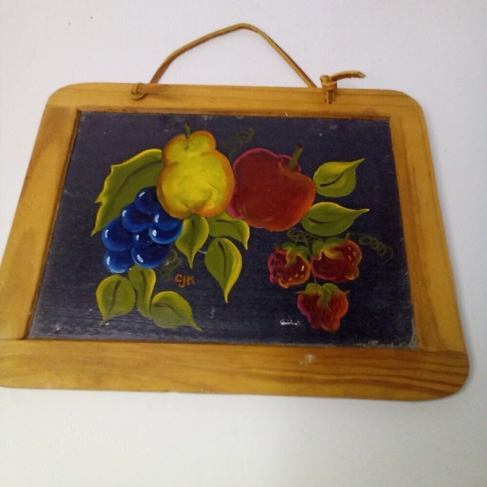 Vintage Hand Painted Fruit Picture Wood Frame Cottagecore 8.5" x 6.5"